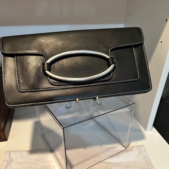 DKNY Black Nappa Leather Clutch Bag w/Brushed Nickel Hardware - Picture 2 of 12